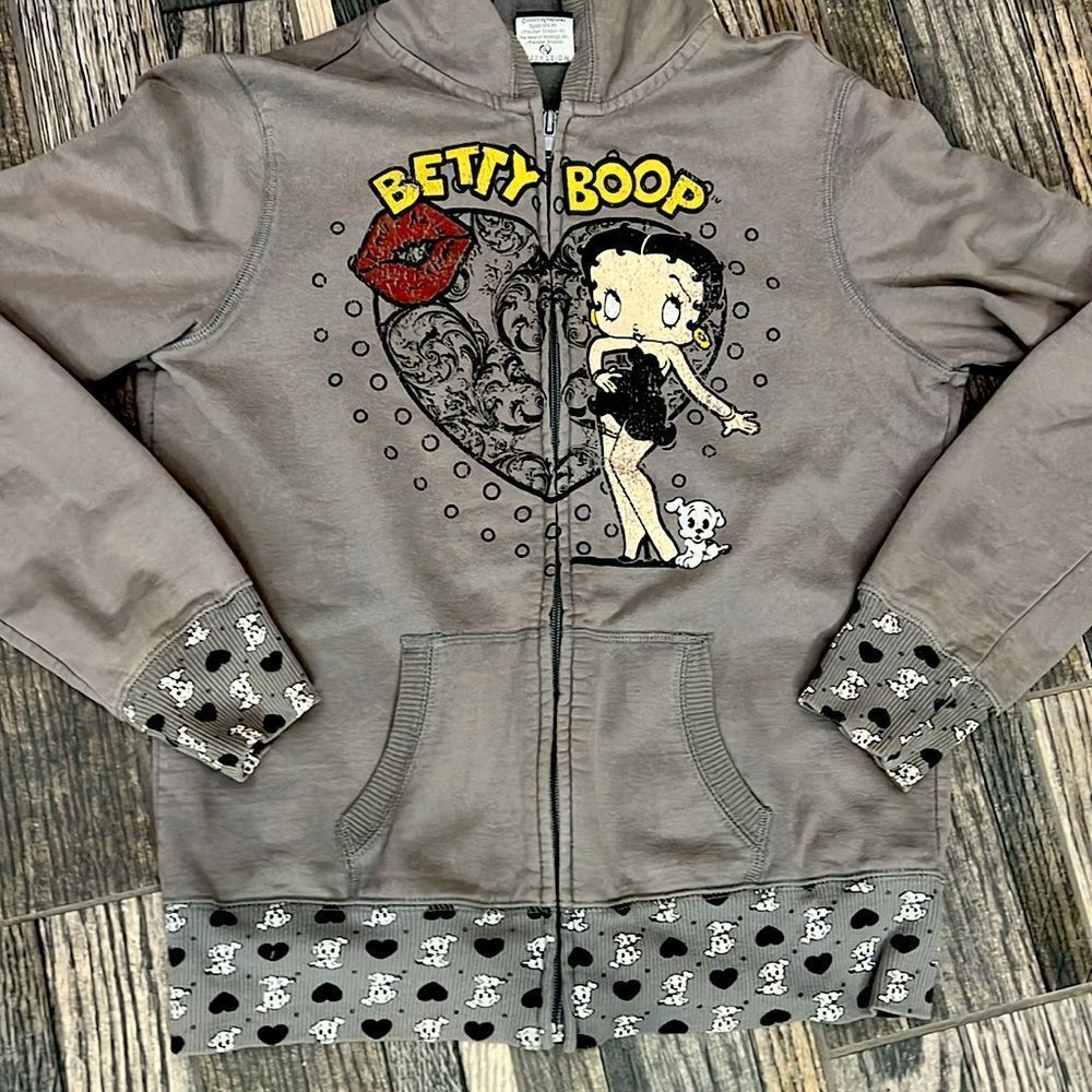 🔥🔥Vintage Betty Boop Kids Gray Zip-Up Hoodie Junior Size 11/13 - EXCELLENT